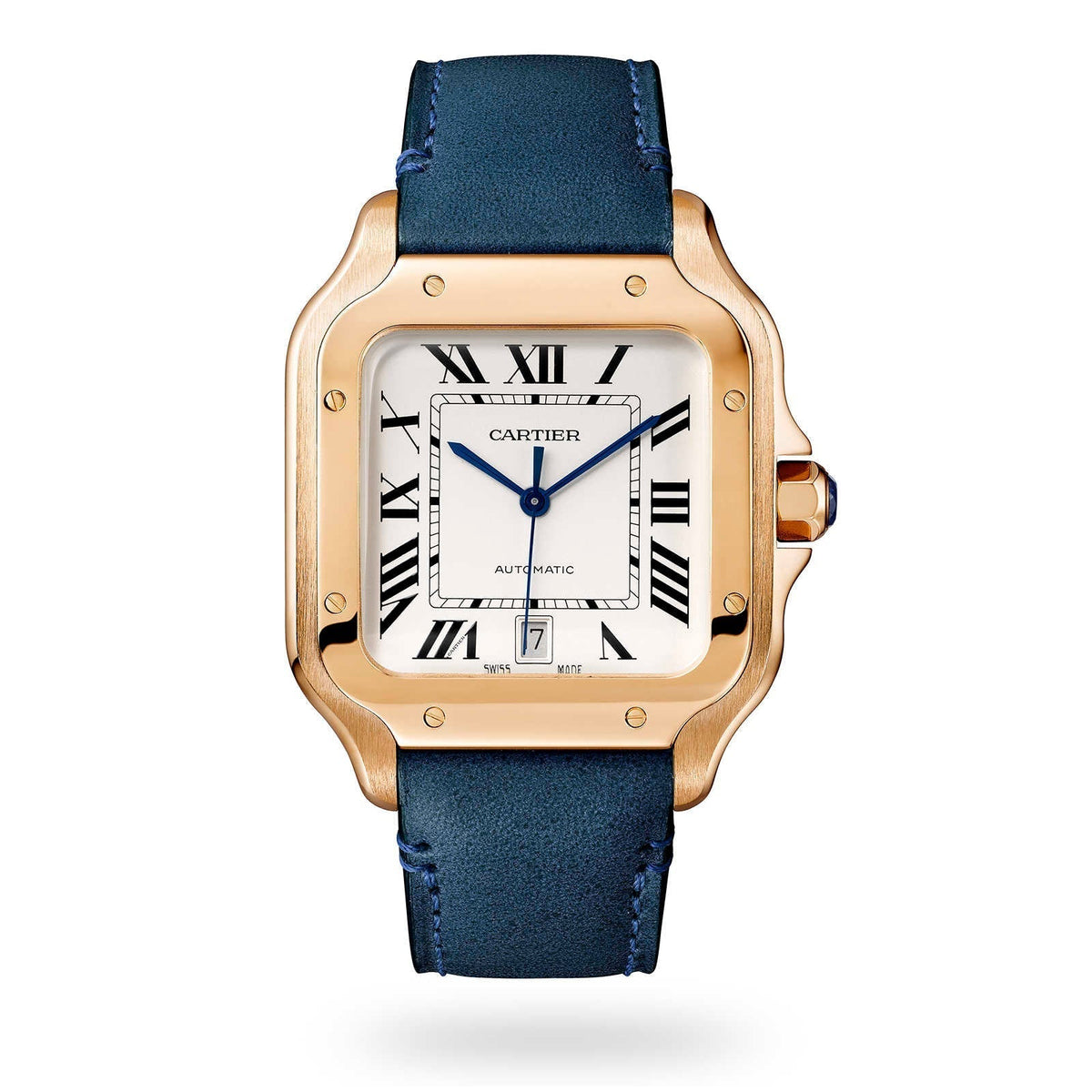 Santos de Cartier Large Model | 40mm, 18K Rose Gold, Alligator Leather, Silver Dial